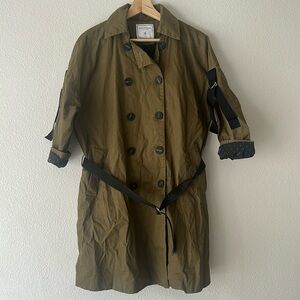 Host Pick belle & bloom Olive Green Trench Coat with Black Accents NWOT